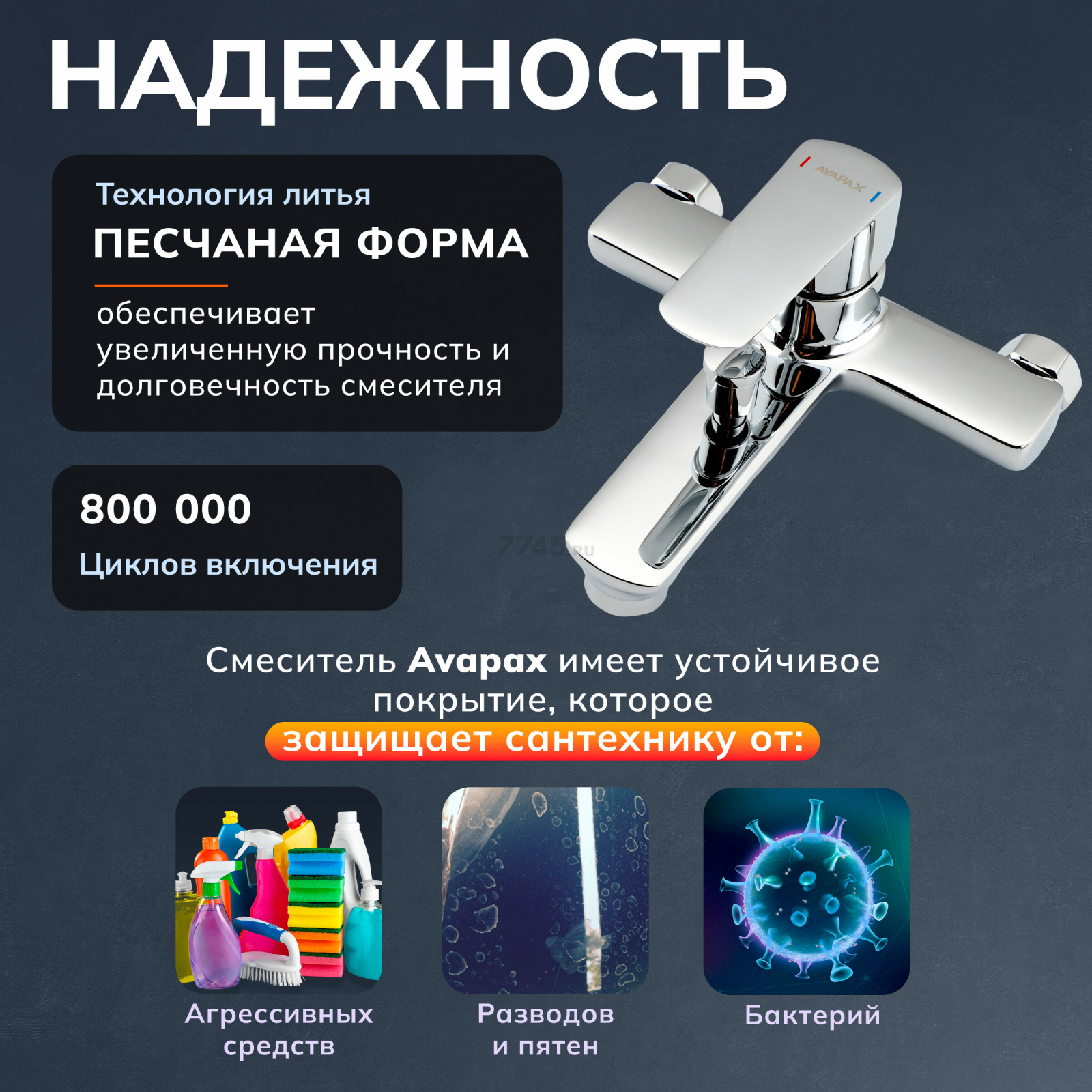 Смеситель для ванны AVAPAX серия Main хром (AP03191C) - Фото 4