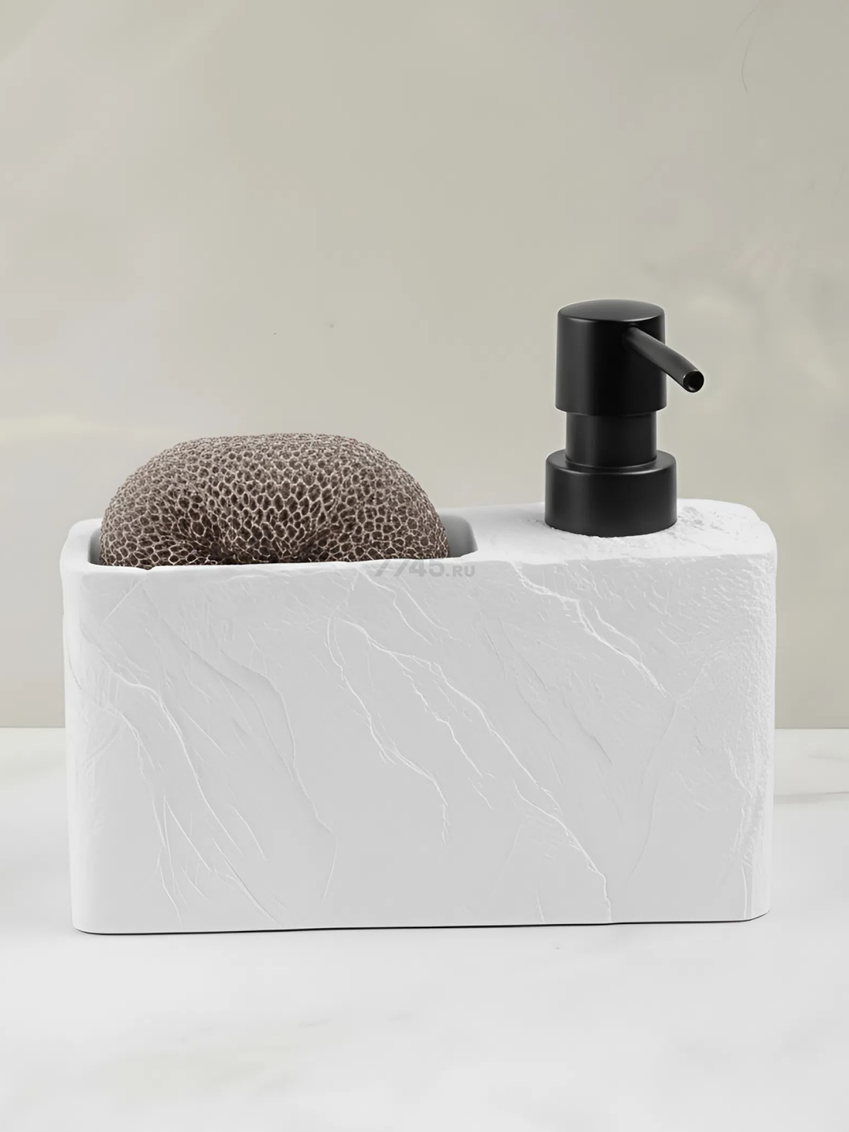 Дозатор для жидкого мыла с подставкой для губки PERFECTO LINEA Pearl белый (35-191002) - Фото 3