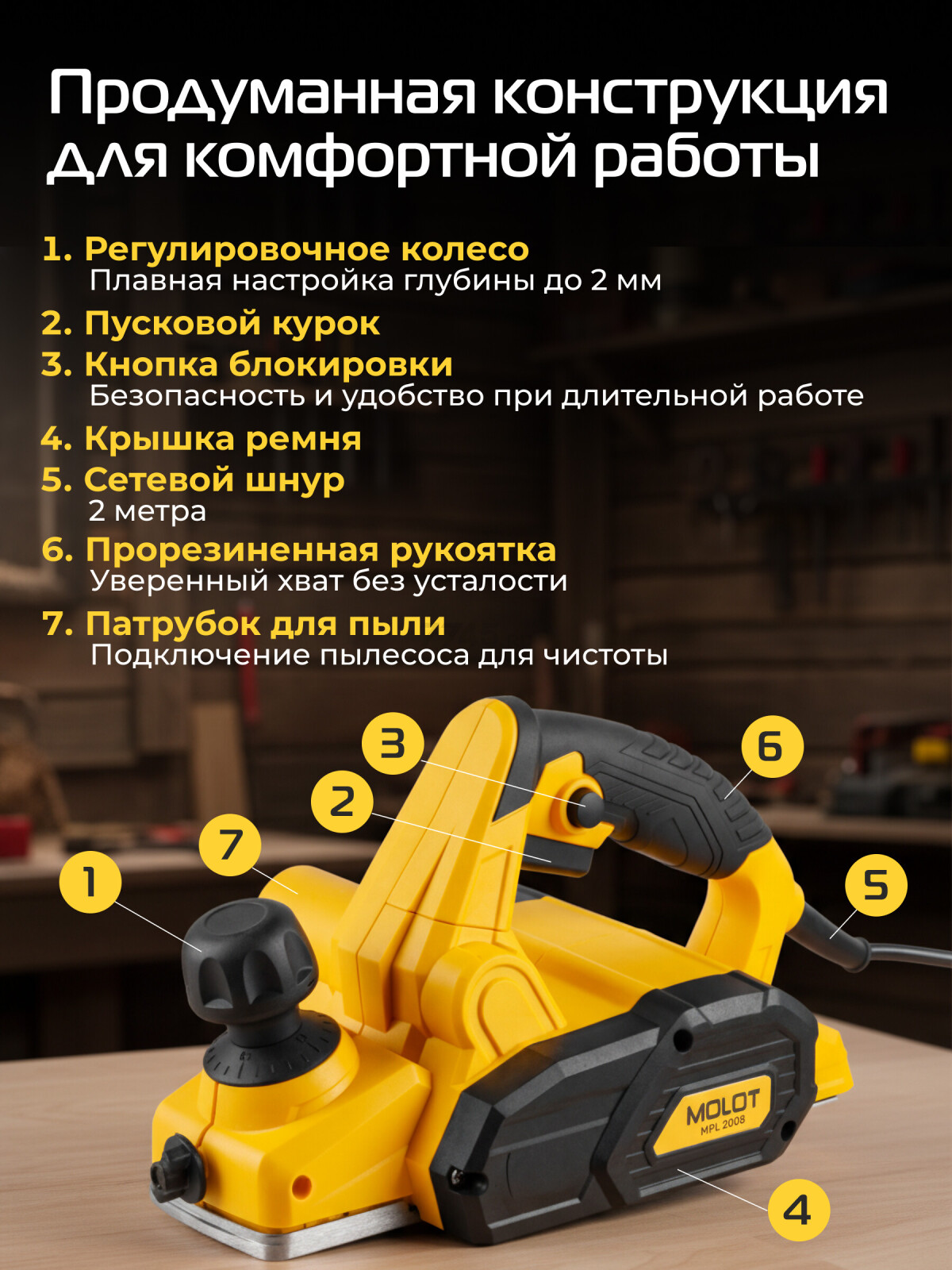 Электрорубанок MOLOT MPL 2008 (1335498)