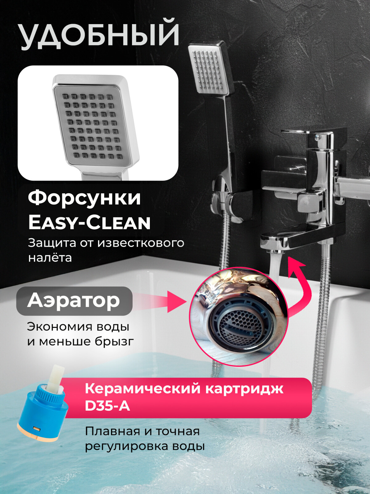 Смеситель для ванны ECONOCE серия 380 (EC0382) - Фото 2