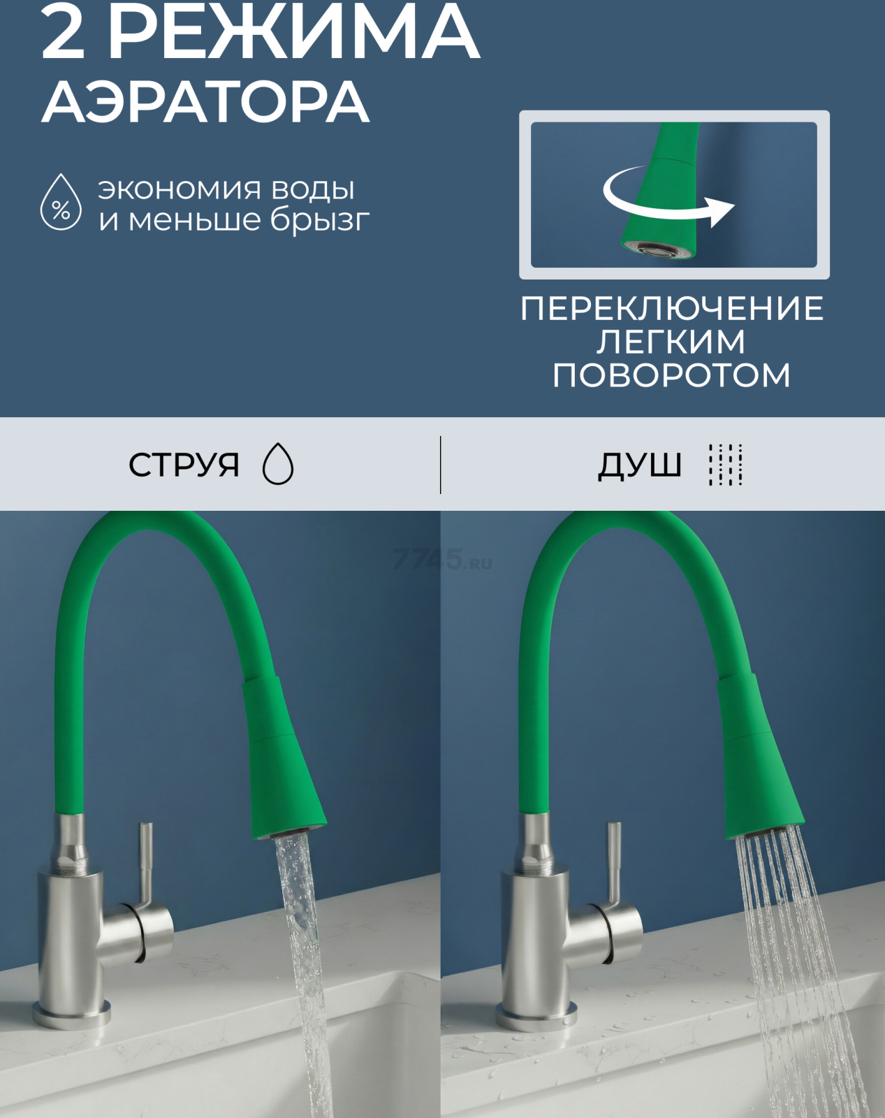 Излив гибкий для смесителя AV Engineering зелёный (AVZAP-2SGRN) - Фото 4
