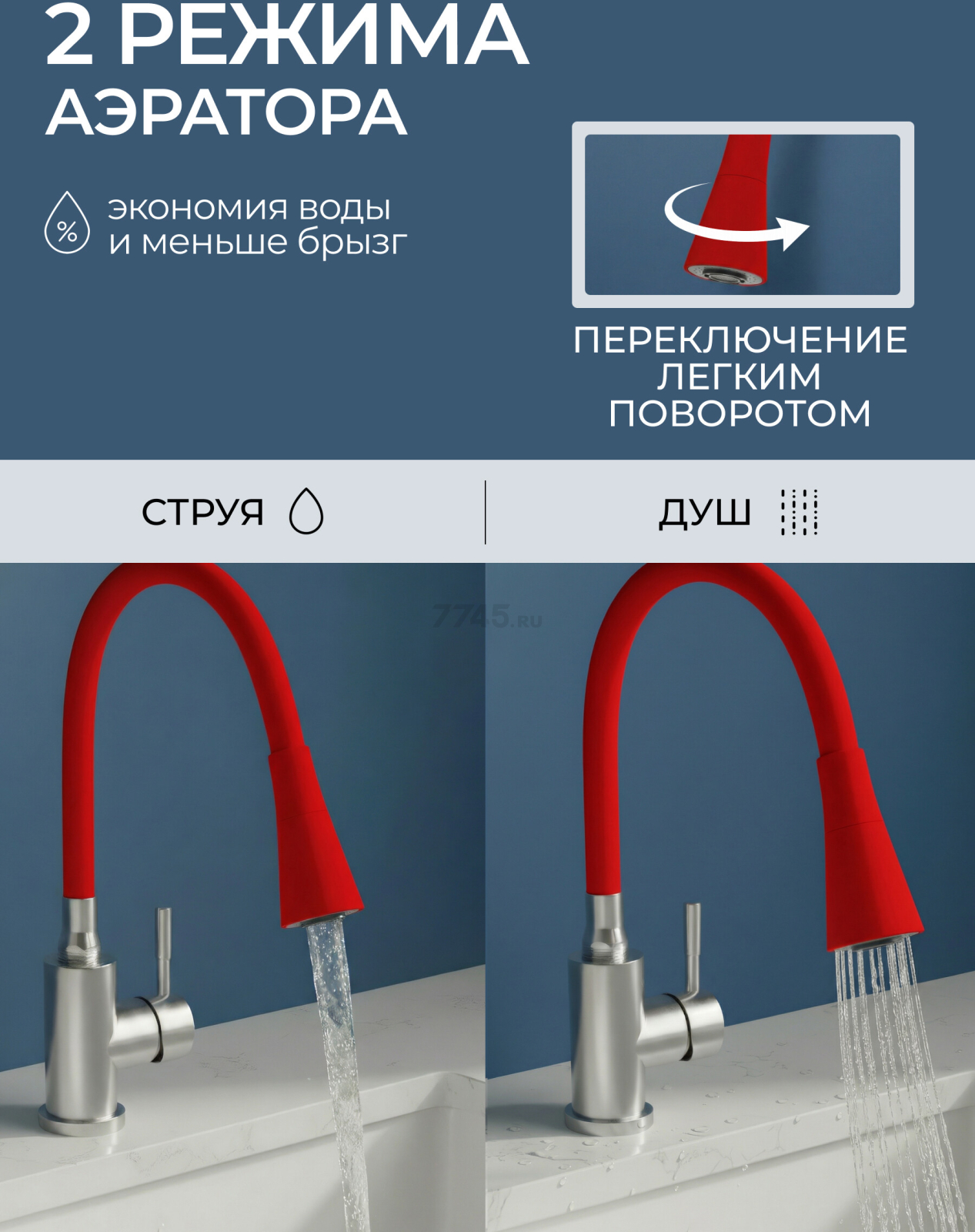 Излив гибкий для смесителя AV Engineering красный (AVZAP-2SRD) - Фото 4