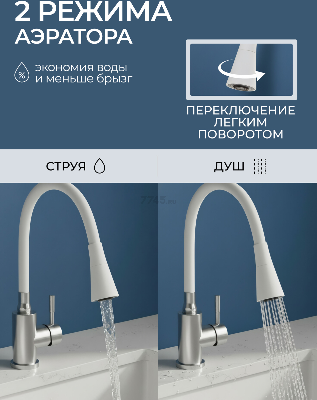 Излив гибкий для смесителя AV Engineering белый (AVZAP-2SWT) - Фото 4