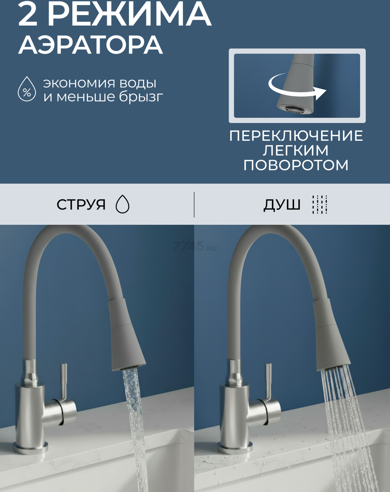 Излив гибкий для смесителя AV Engineering серый (AVZAP-2SGR) - Фото 4