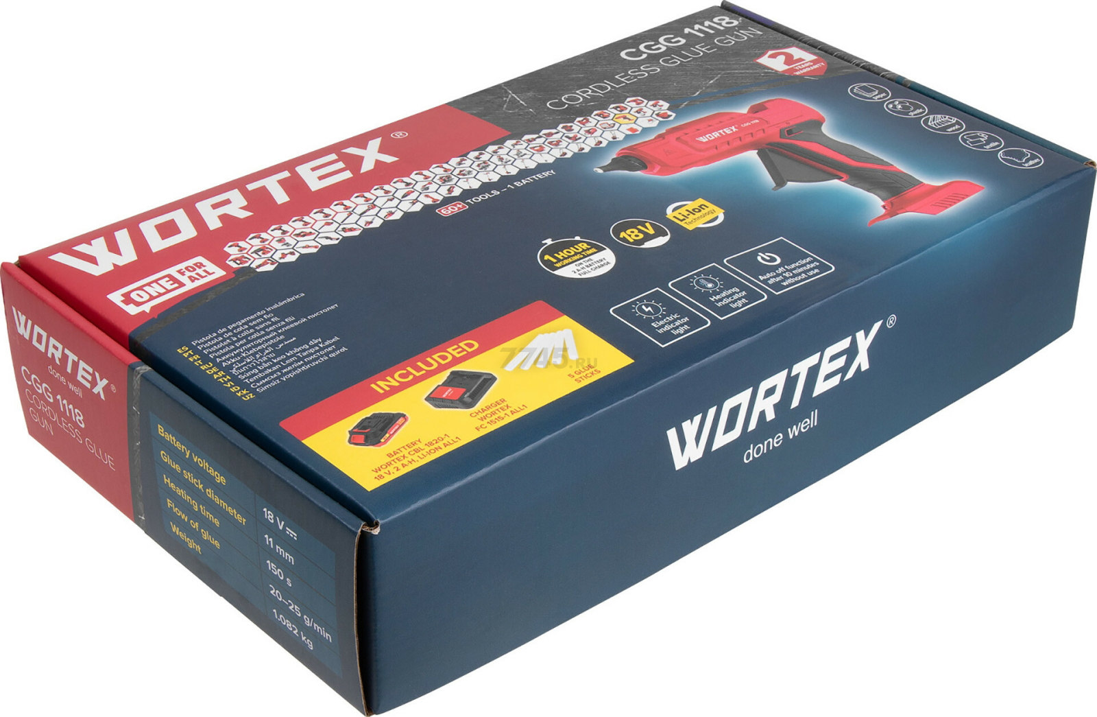 Пистолет клеевой аккумуляторный WORTEX CGG 1118 XLT SET (1334529) - Фото 8