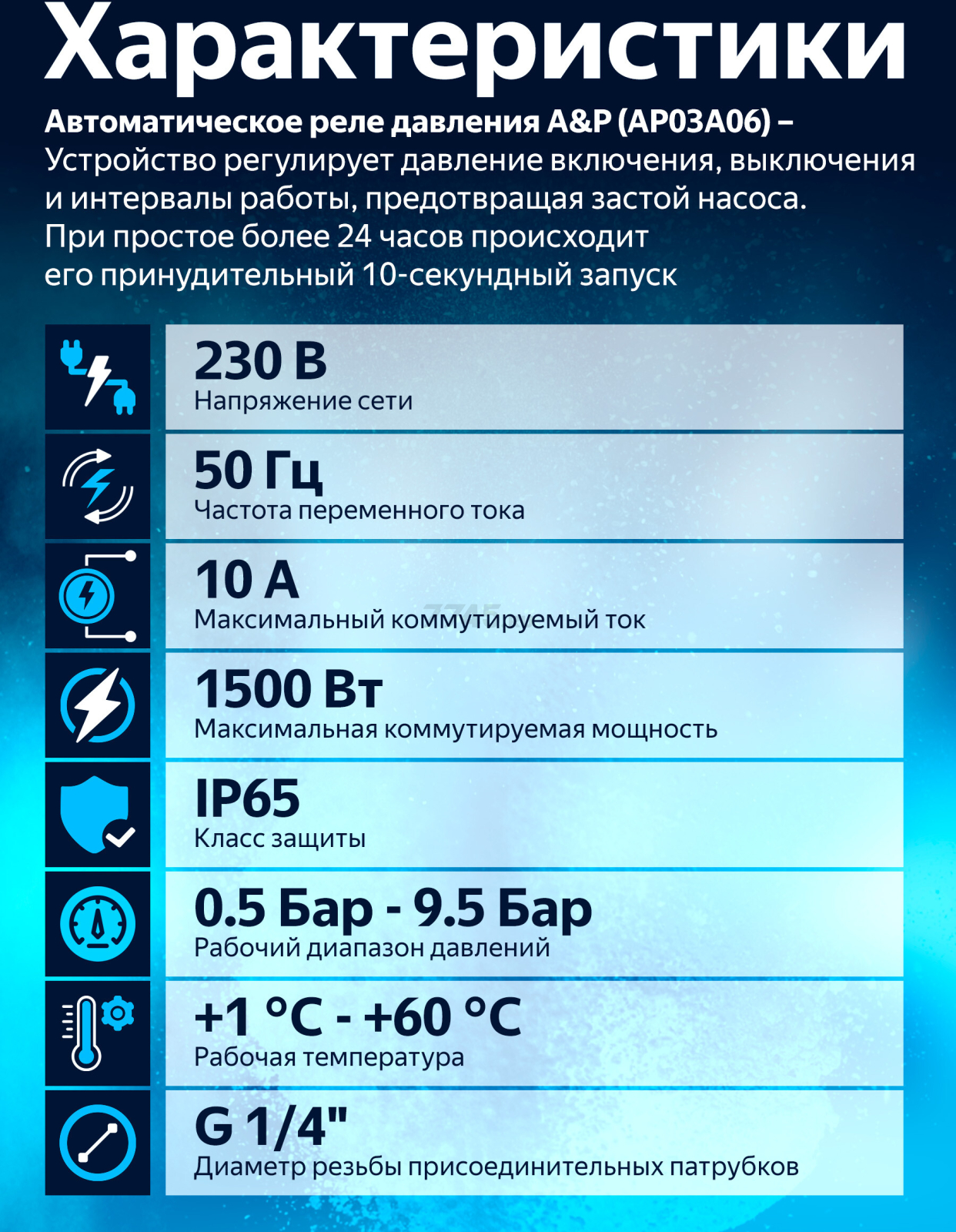 Реле давления A&P внутренняя резьба 1/4" (AP03A06) - Фото 2