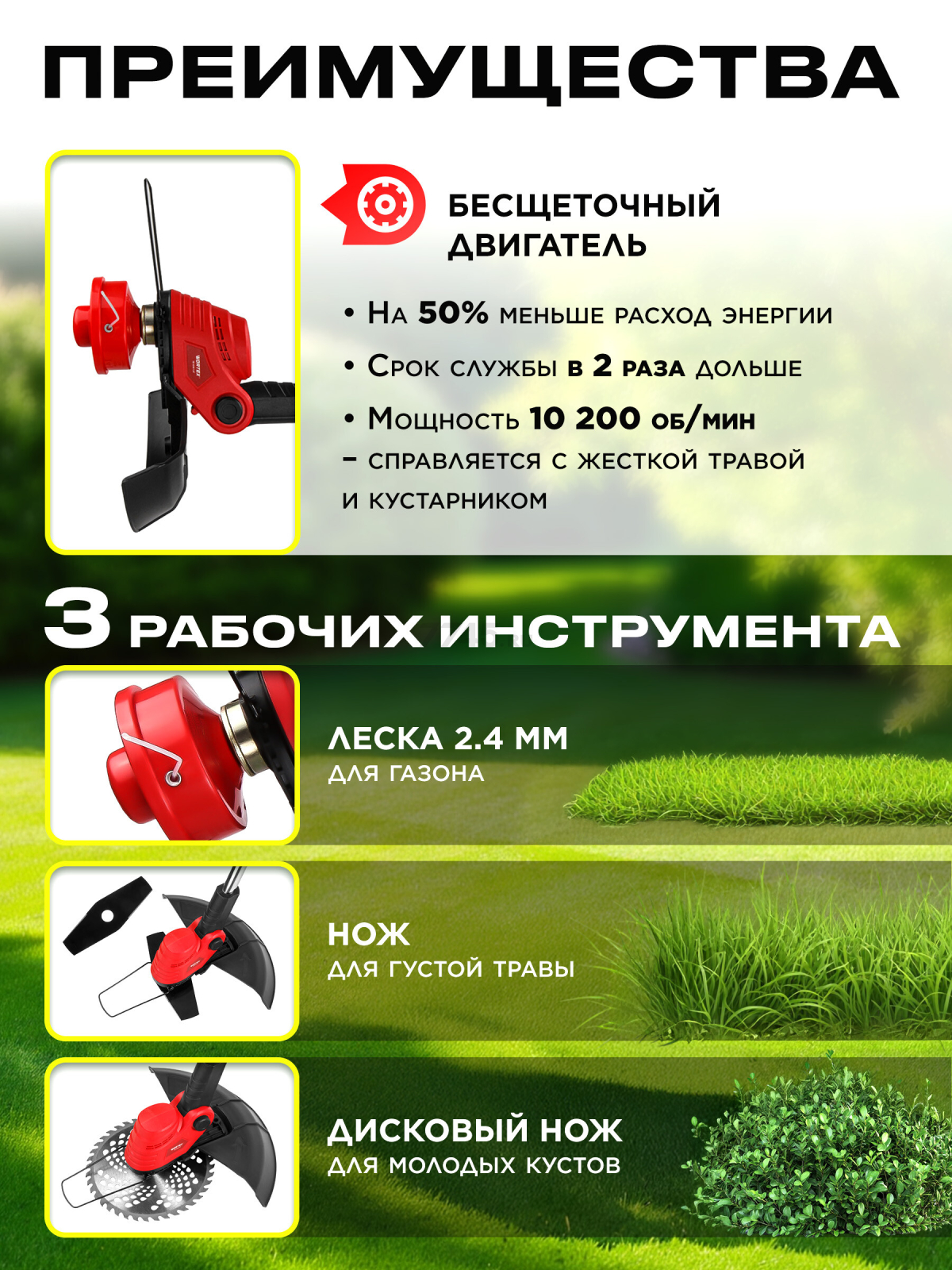 Триммер аккумуляторный WORTEX TB 3018-1 AT XLT SOLO (1333546) - Фото 2