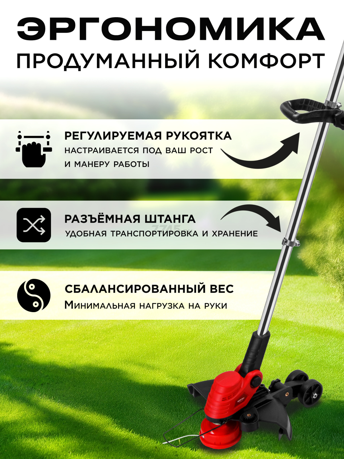 Триммер аккумуляторный WORTEX TB 3018-1 AT XLT SOLO (1333546) - Фото 5