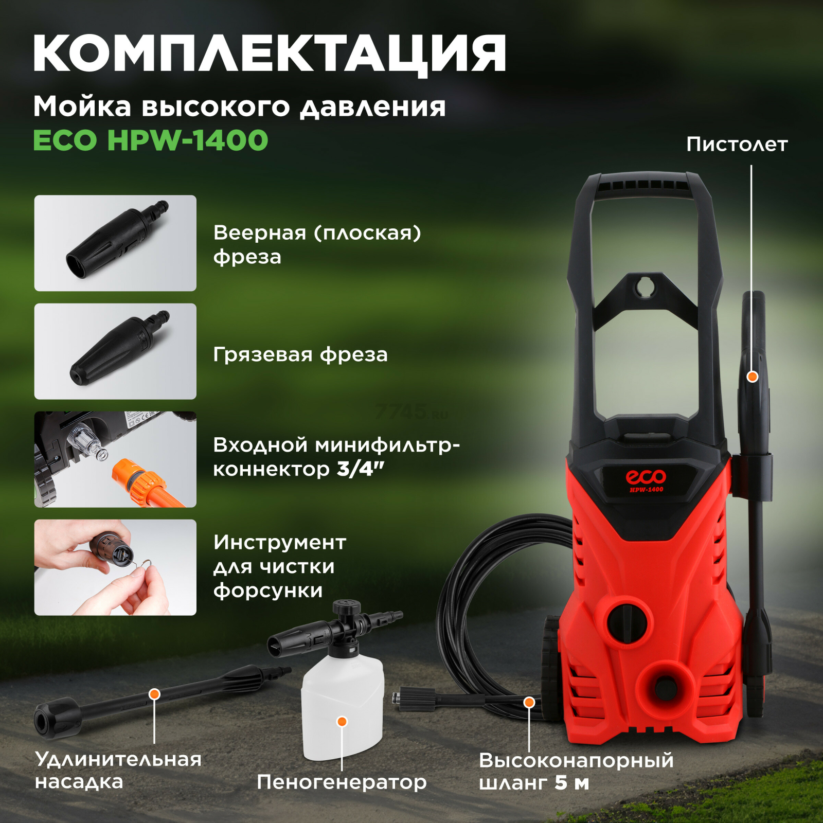 Мойка высокого давления ECO HPW-1400 (EC4910-1) - Фото 4
