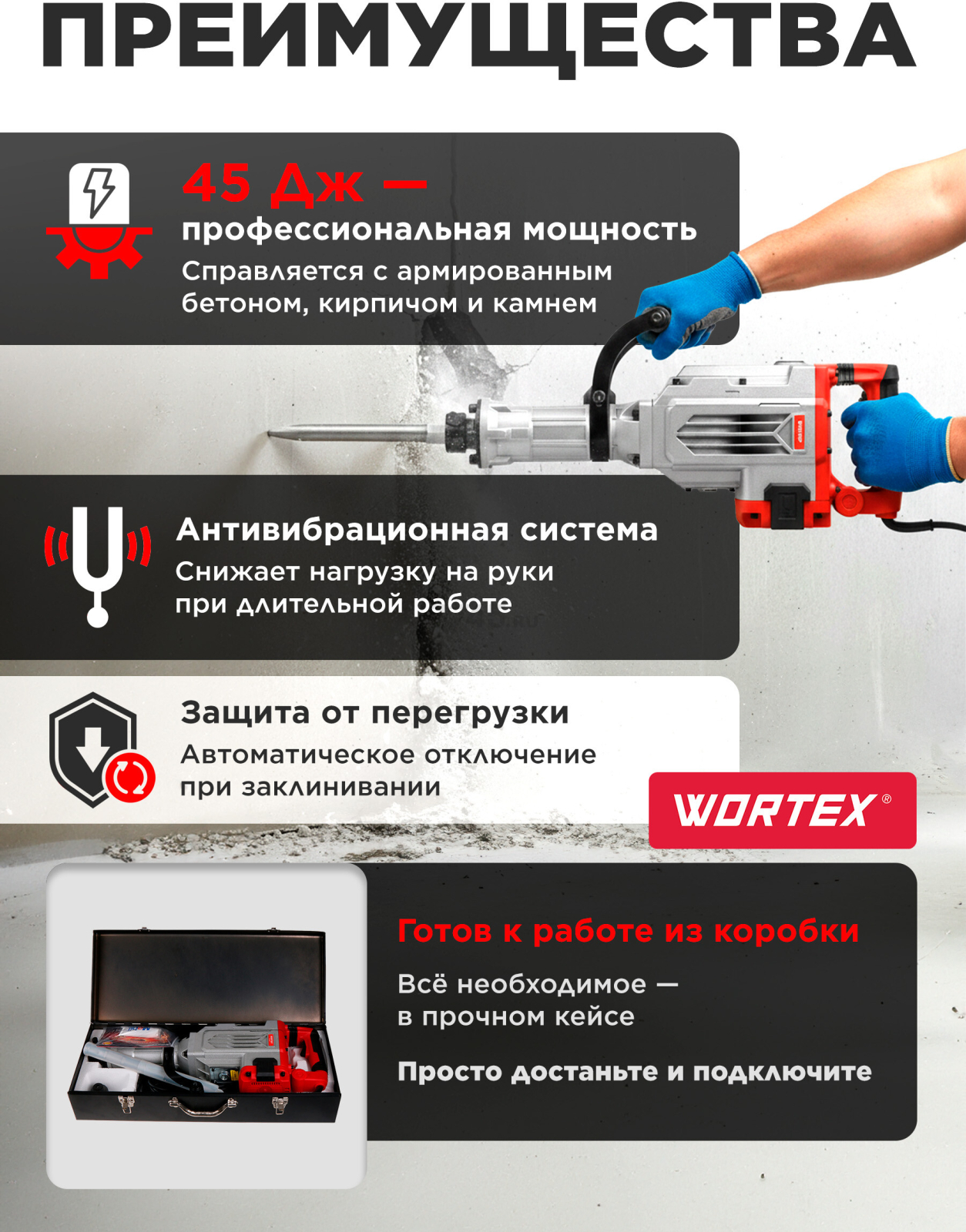 Молоток отбойный WORTEX DH 1445 (1333510) - Фото 2