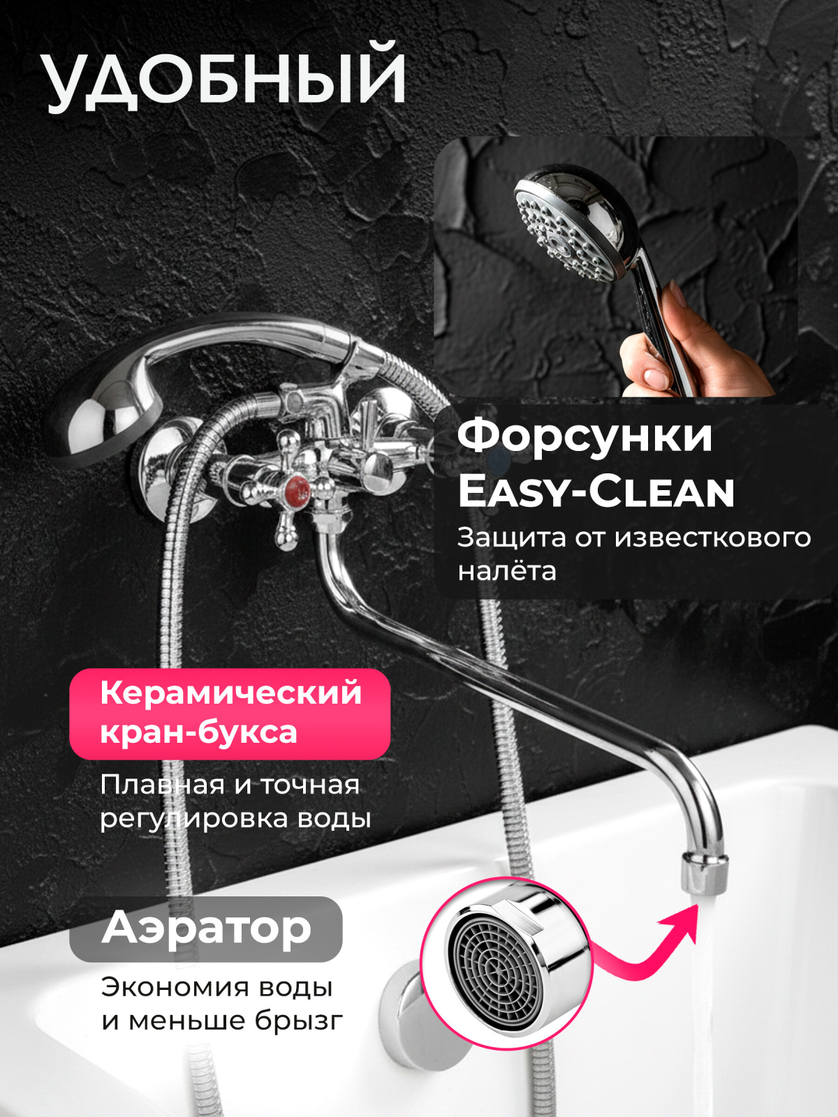 Смеситель для ванны ECONOCE серия 480 (EC0480) - Фото 3