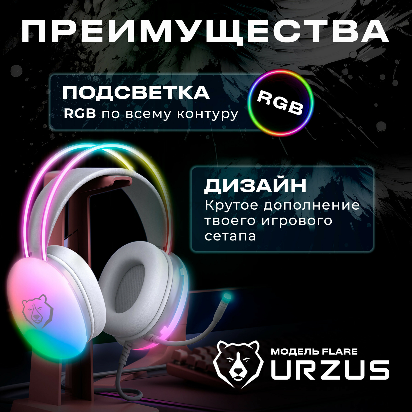 Наушники-гарнитура игровые URZUS Flare (UR-5524112) - Фото 2