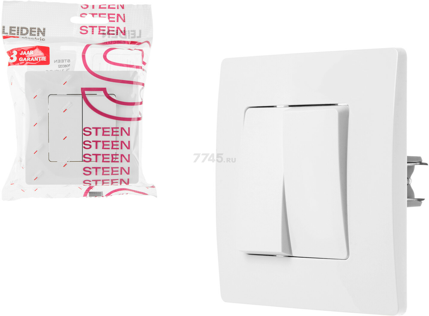 Выключатель двухклавишный скрытый LEIDEN ELECTRIC Steen белый (806032) - Фото 2