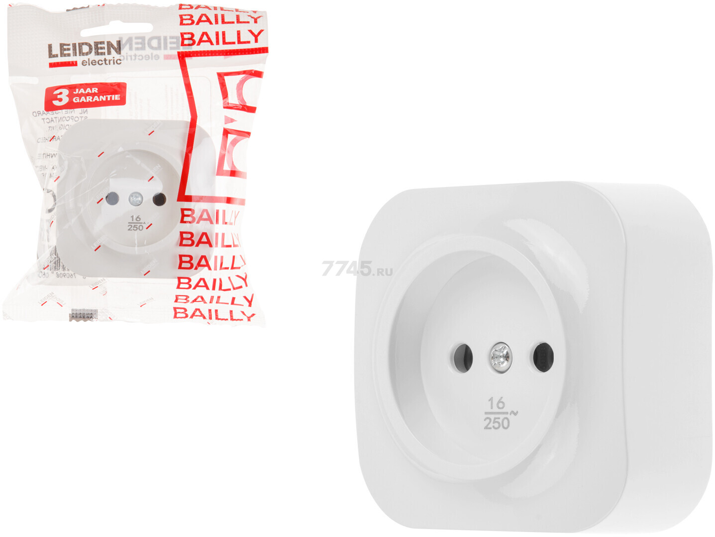 Розетка открытая без заземления LEIDEN ELECTRIC Bailly белая (806003) - Фото 2