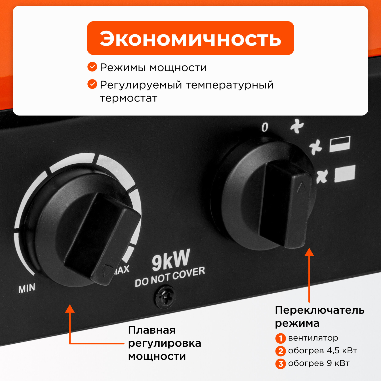 Пушка тепловая электрическая ECOTERM EHR-09/3G (ET3722-6) - Фото 3