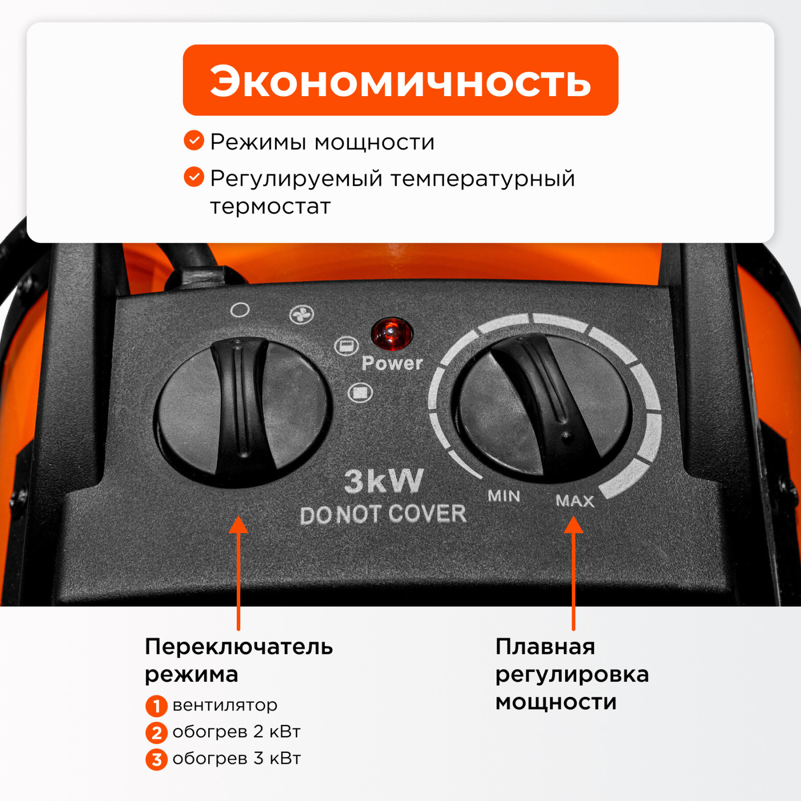 Пушка тепловая электрическая ECOTERM EHR-03/1F (ET3722-2) - Фото 3