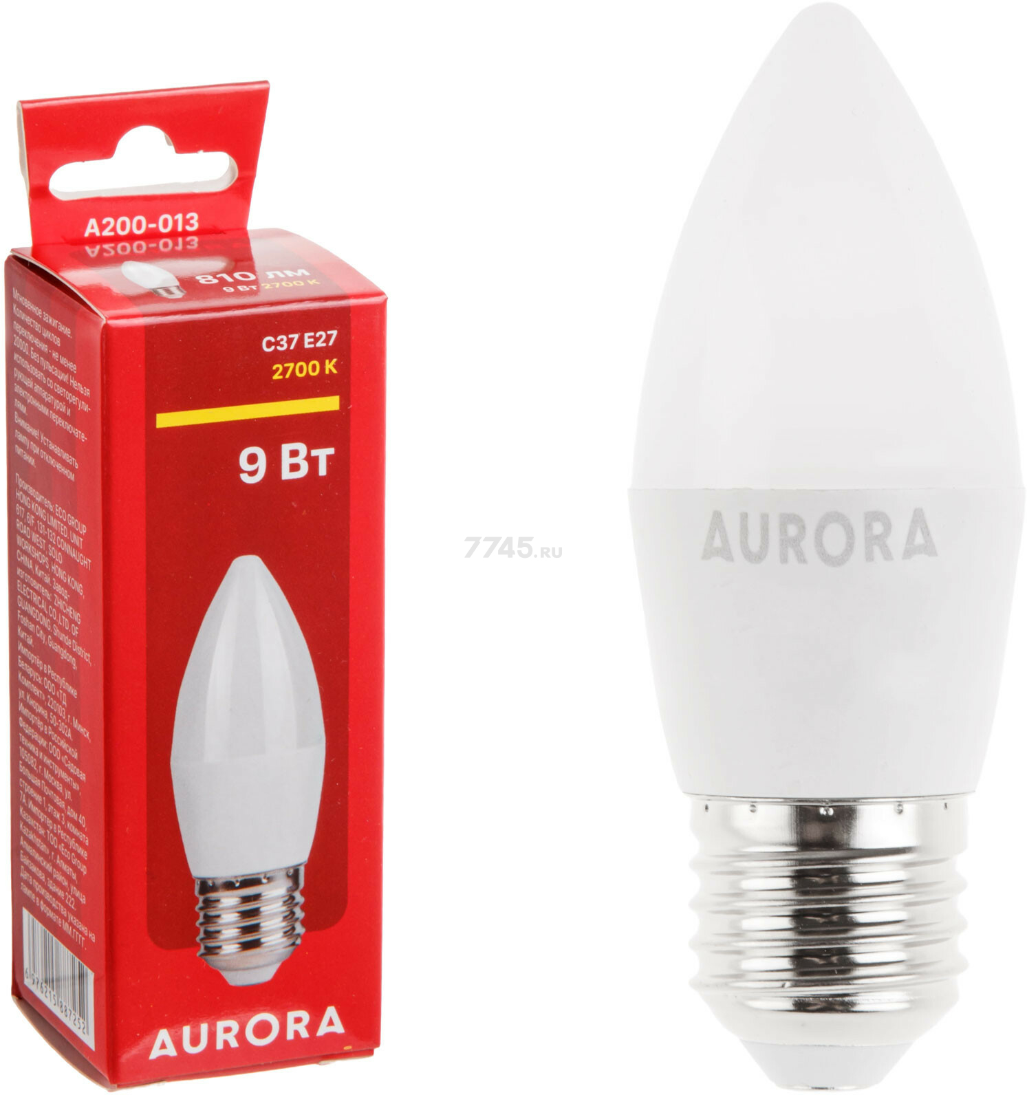 Лампа светодиодная E27 AURORA STARTUL C37 9 Вт 2700K (A200-013)