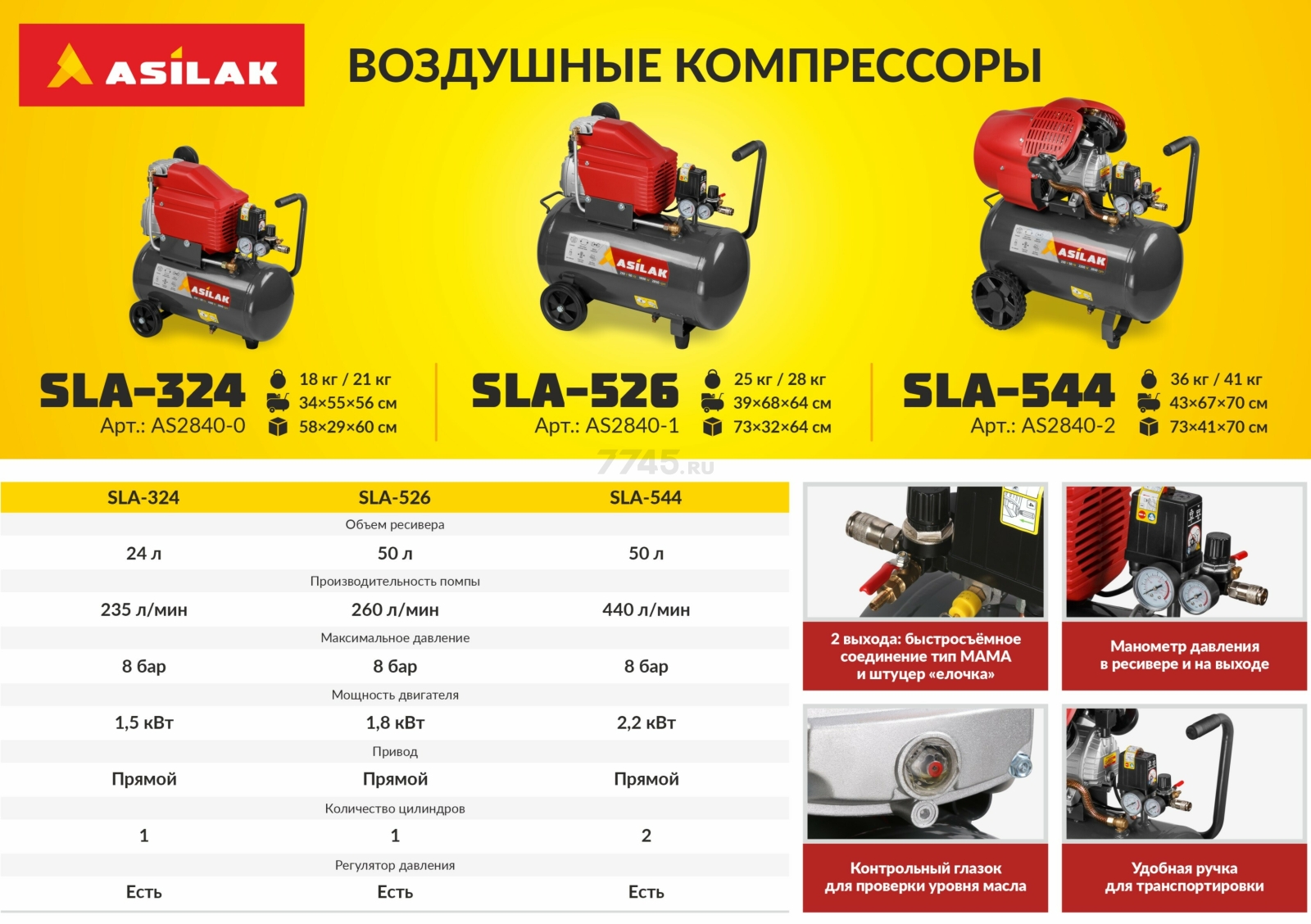Компрессор ASILAK SLA-526 (AS2840-1) - Фото 3