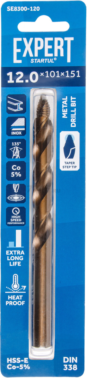 Сверло по металлу спиральное 12х101х151 мм STARTUL Expert HSS-Co (SE8300-120) - Фото 4