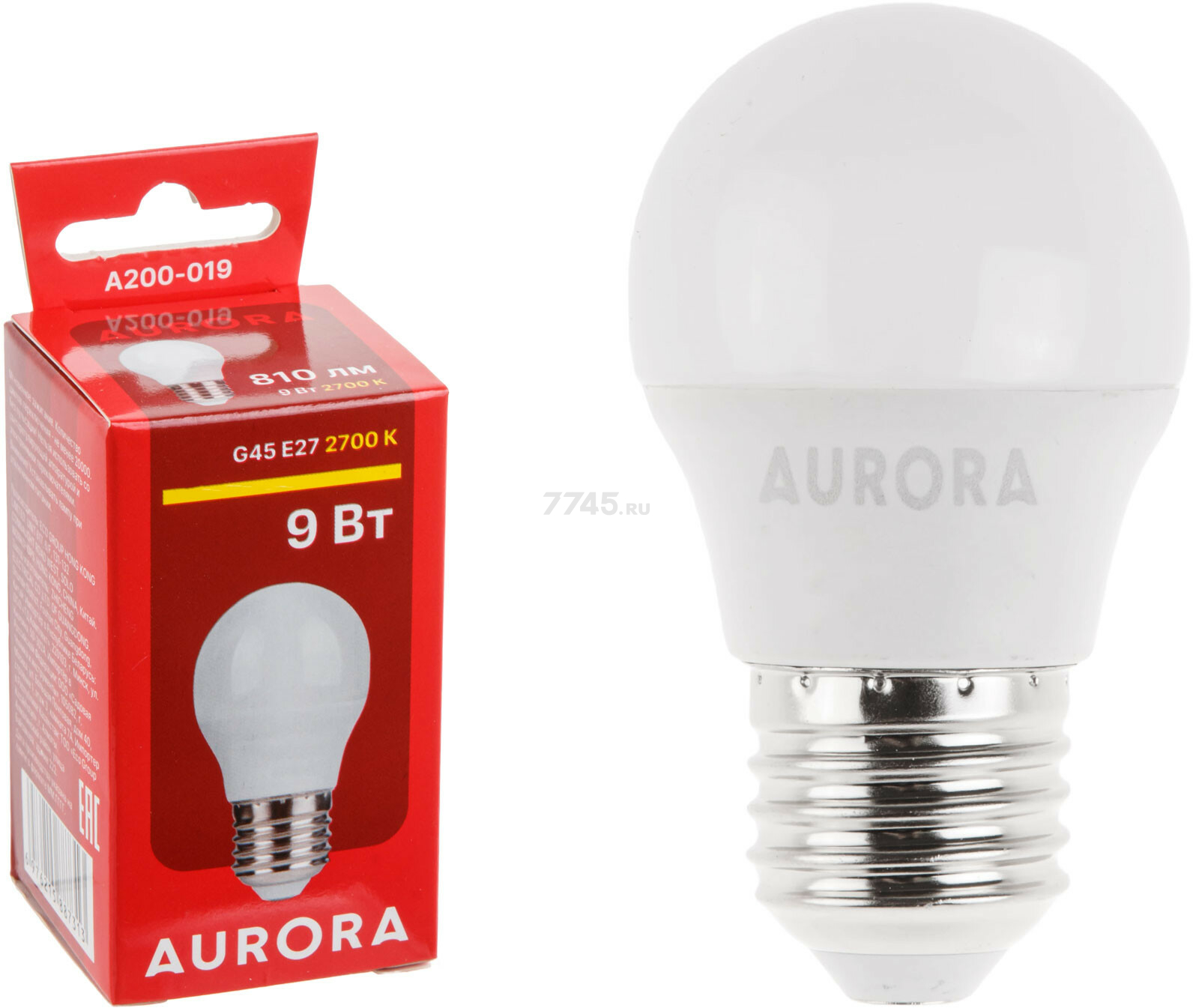 Лампа светодиодная E27 AURORA STARTUL G45 9 Вт 2700K (A200-019)