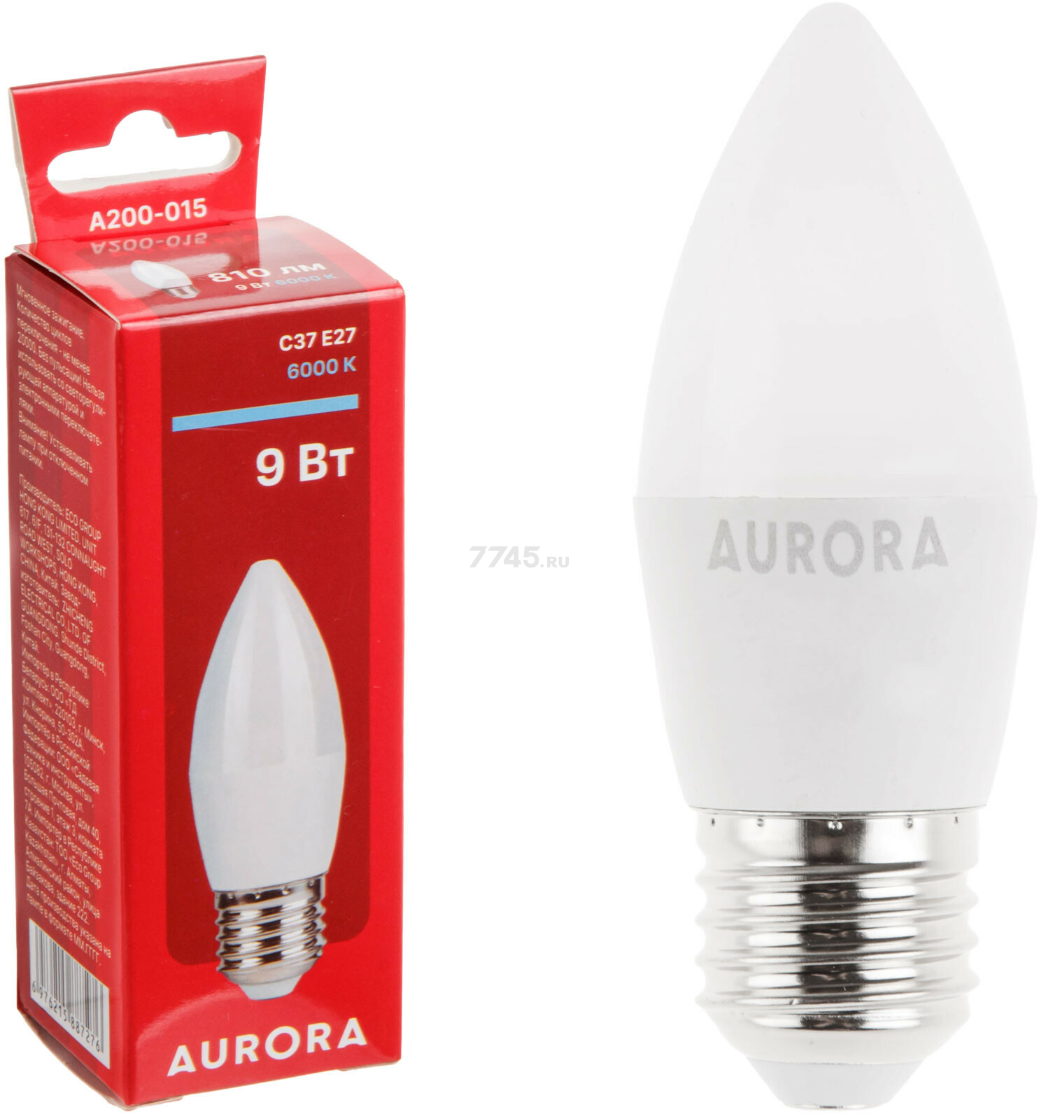 Лампа светодиодная E27 AURORA STARTUL C37 9 Вт 6000K (A200-015)