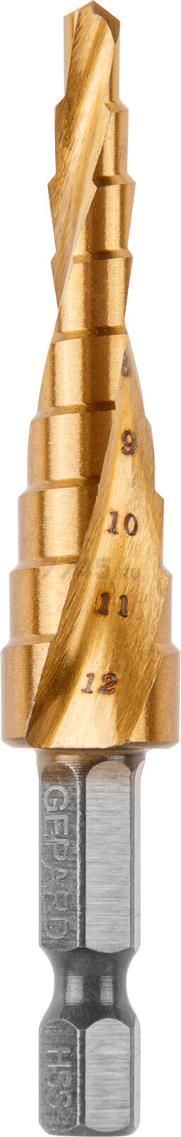 Сверло по металлу ступенчатое 4-12 мм GEPARD HSS TiN (GP0304-12) - Фото 2