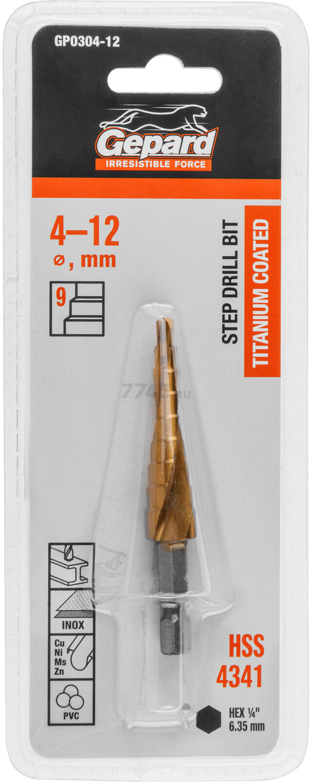 Сверло по металлу ступенчатое 4-12 мм GEPARD HSS TiN (GP0304-12) - Фото 6