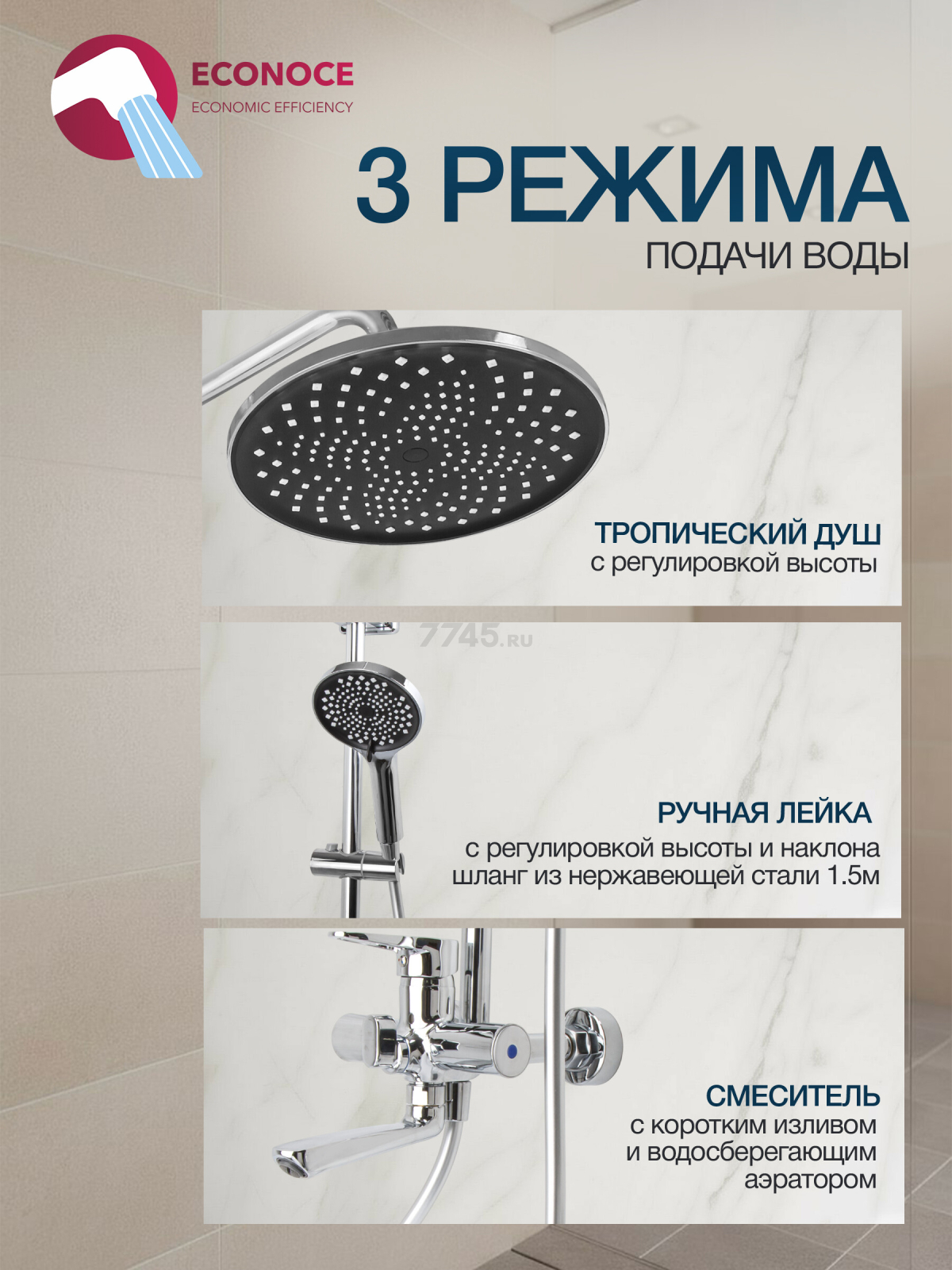 Душевая стойка ECONOCE серия 400  (EC0407) - Фото 2