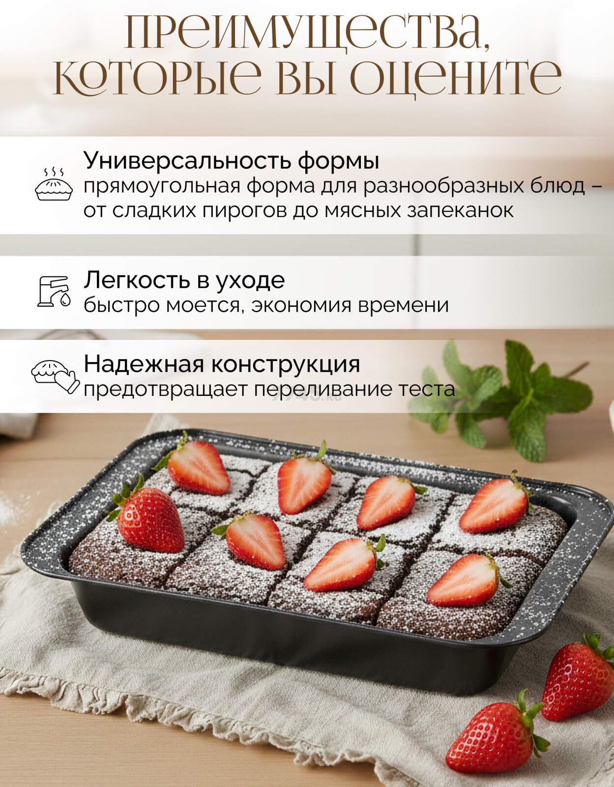 Форма для выпечки металлическая прямоугольная 30,5х22 см PERFECTO LINEA Starcook (16-322252) - Фото 4