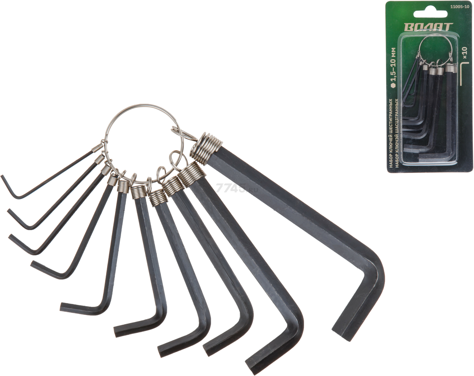Набор ключей шестигранных 1,5-10 мм 10 предметов коротких ВОЛАТ (11005-10)