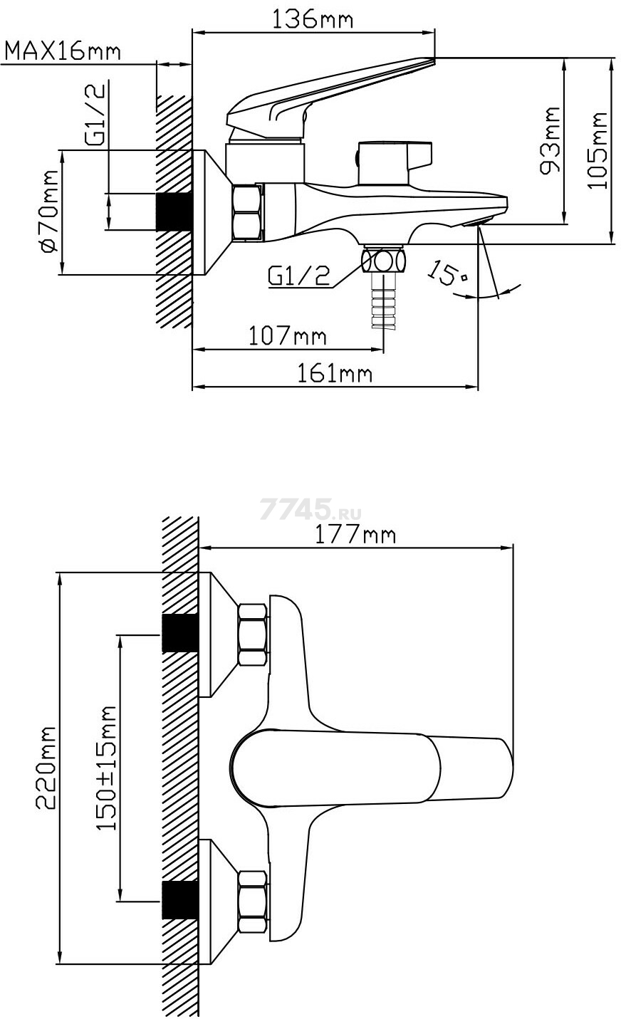 Смеситель для ванны AV ENGINEERING Pos (AVPOS3-A176-130) - Фото 2