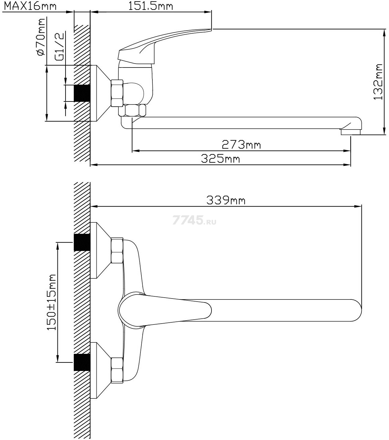 Смеситель для ванны AV ENGINEERING Shu (AVSHU7-A132-246) - Фото 2