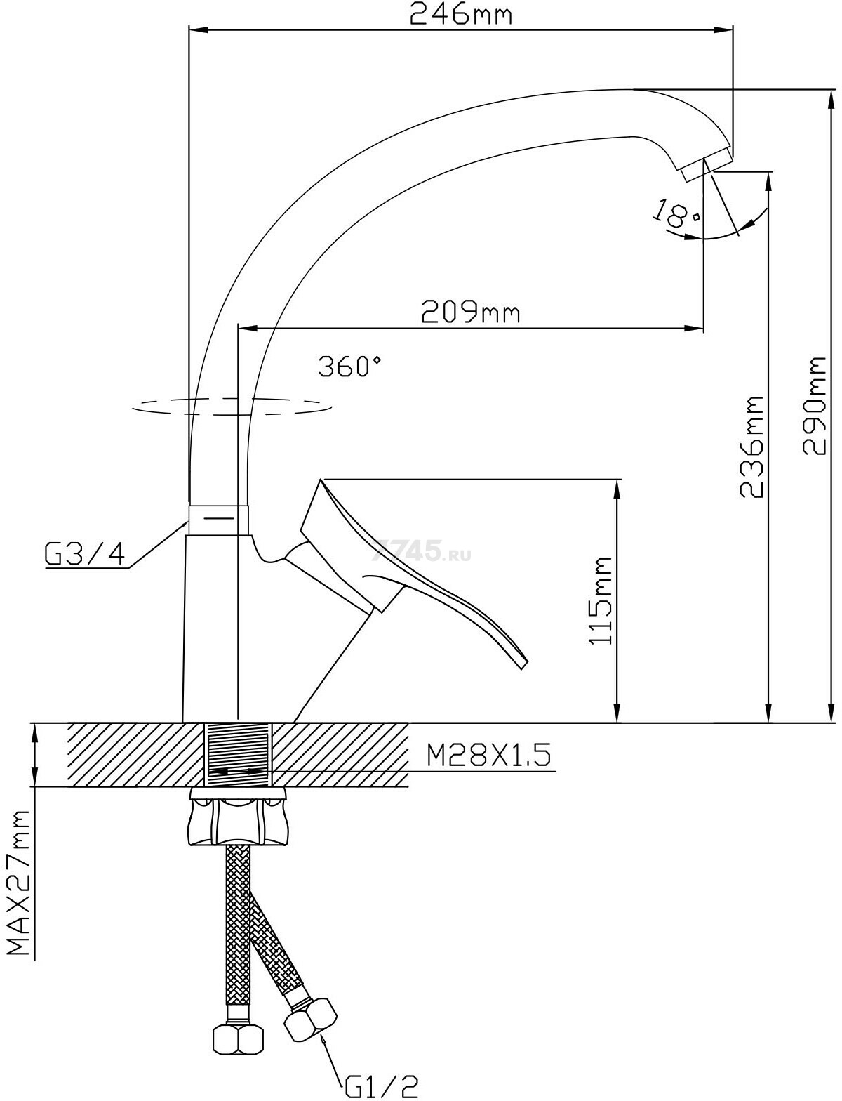 Смеситель для кухни (Lt) D40, серия JAS AV Engineering (AVJAS4-A080-559) - Фото 2