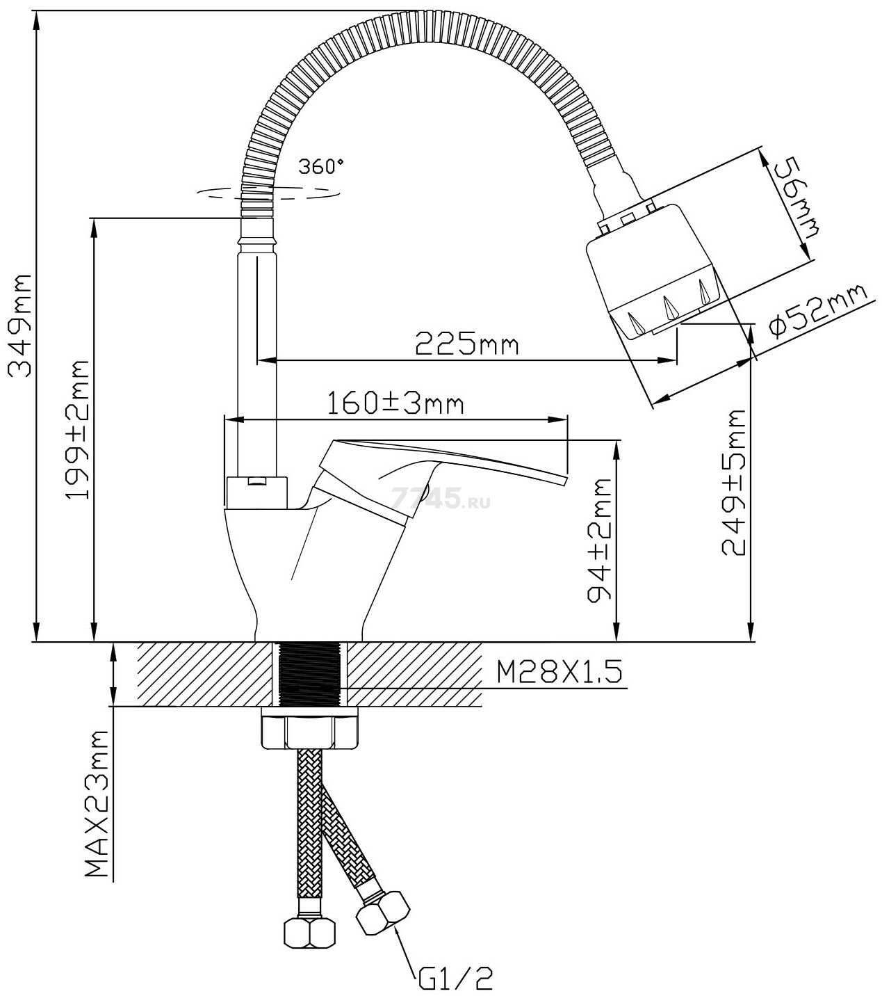 Смеситель для кухни ECONOCE серия 690 черный (EC0691BL) - Фото 2