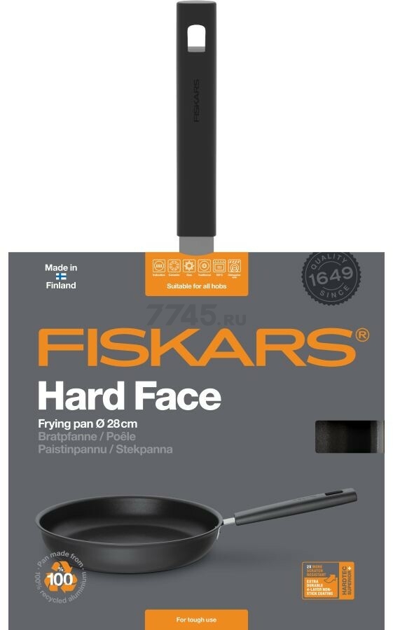 Сковорода алюминиевая 28 см FISKARS Hard Face (1052224) - Фото 7