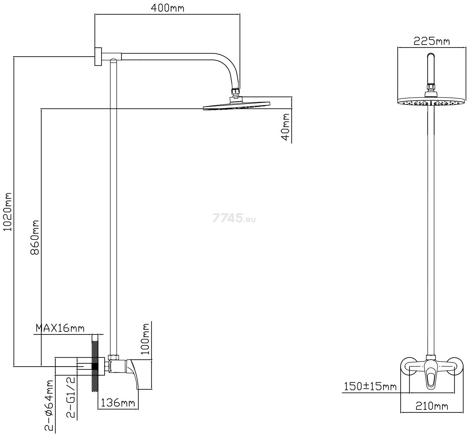 Душевая стойка AV ENGINEERING Urs (AVURS16-A120-633) - Фото 2