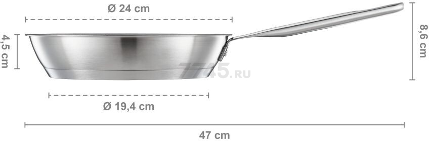 Сковорода из нержавеющей стали 24 см FISKARS All Steel (1064743) - Фото 3