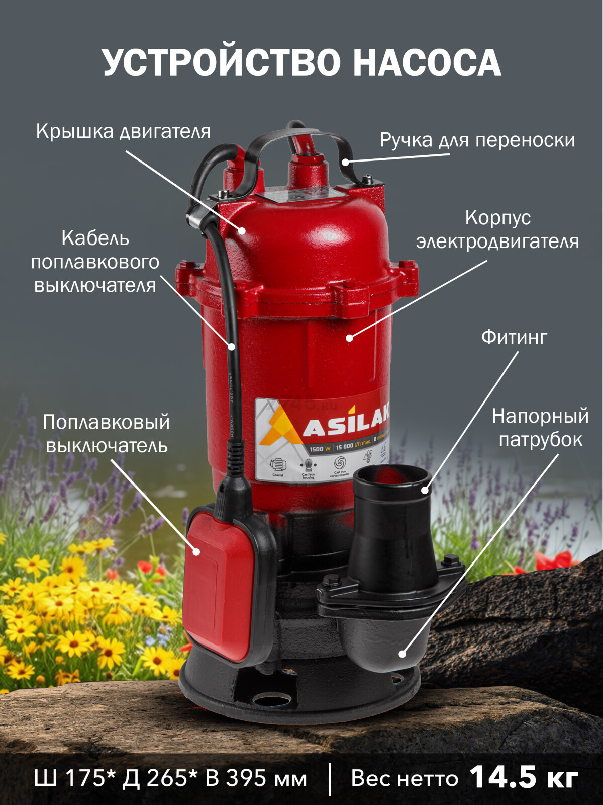 Насос дренажный ASILAK SLP-1500 (AS4410-1) - Фото 5