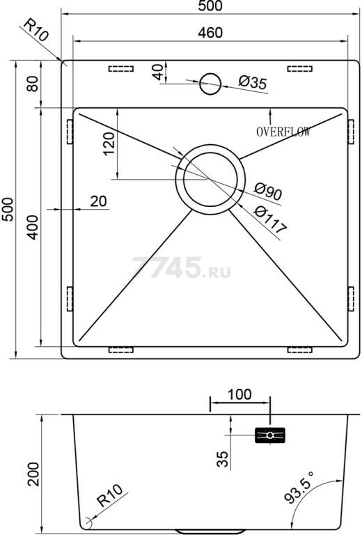 Мойка из нержавейки AV ENGINEERING Reflexion оружейная сталь (AVE4500500BL) - Фото 9