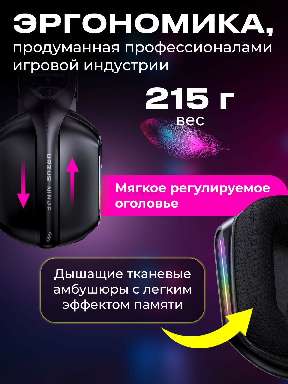 Наушники-гарнитура игровые беспроводные URZUS Ninja (UR-5524115) - Фото 2