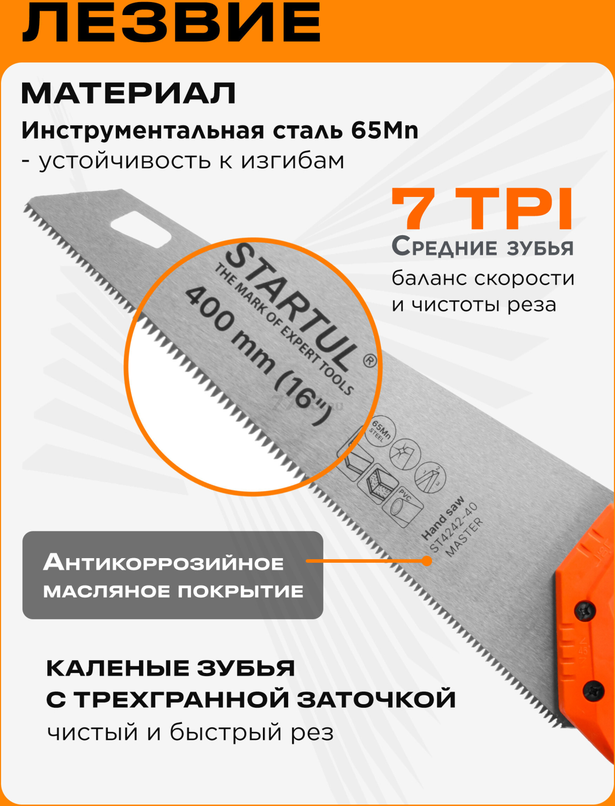 Ножовка по дереву 400 мм 7 TPI STARTUL Master (ST4242-40) - Фото 2