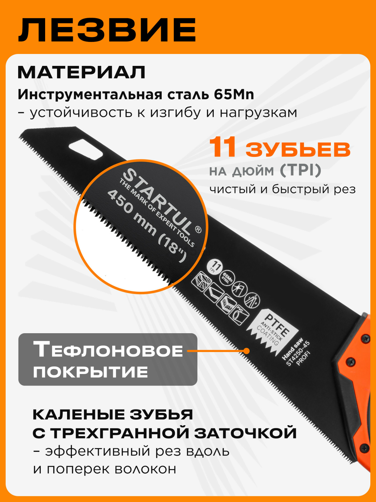Ножовка по дереву 450 мм 11 TPI STARTUL Profi (ST4250-45) - Фото 2