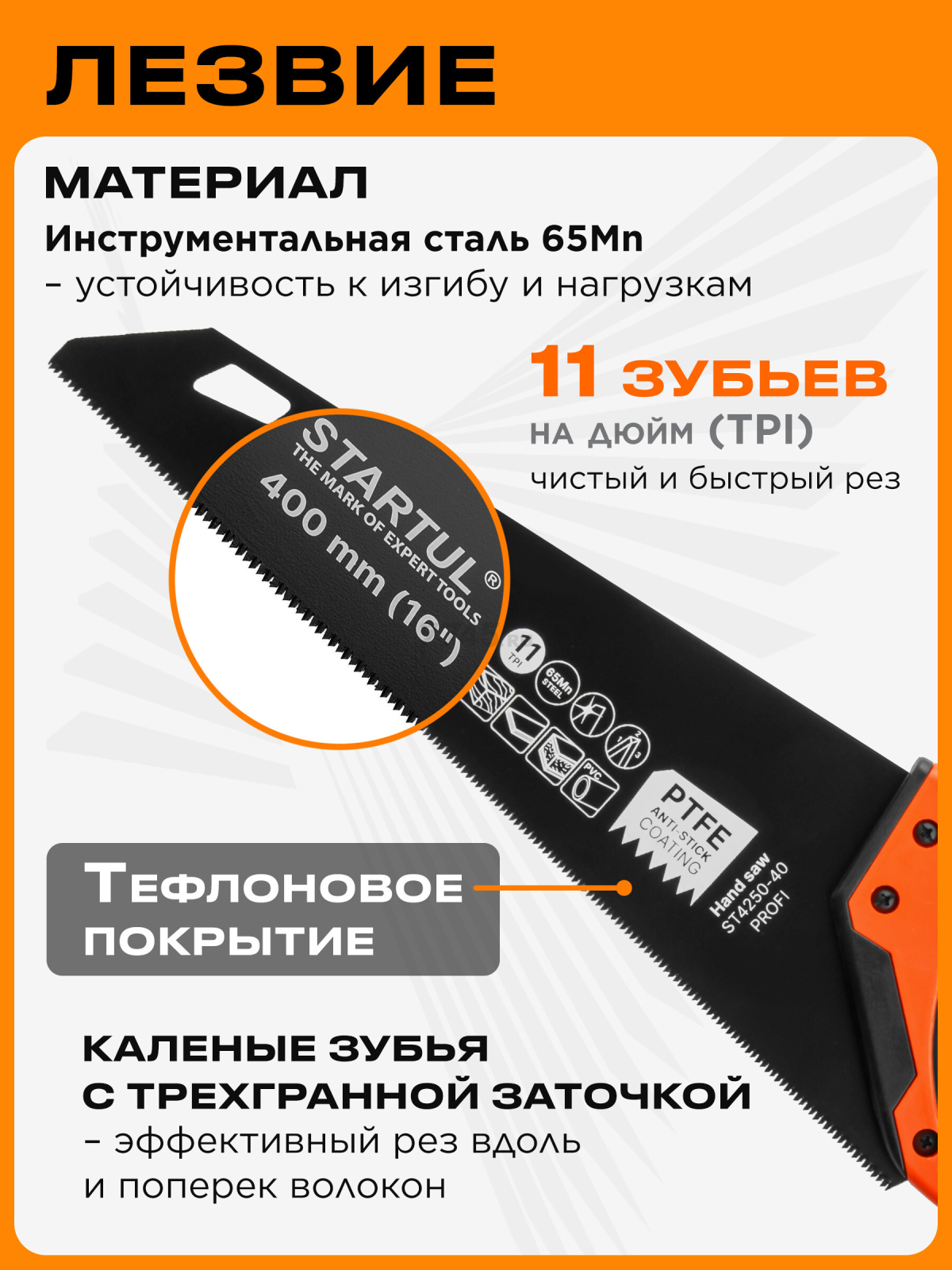 Ножовка по дереву 400 мм 11 TPI STARTUL Profi (ST4250-40) - Фото 2