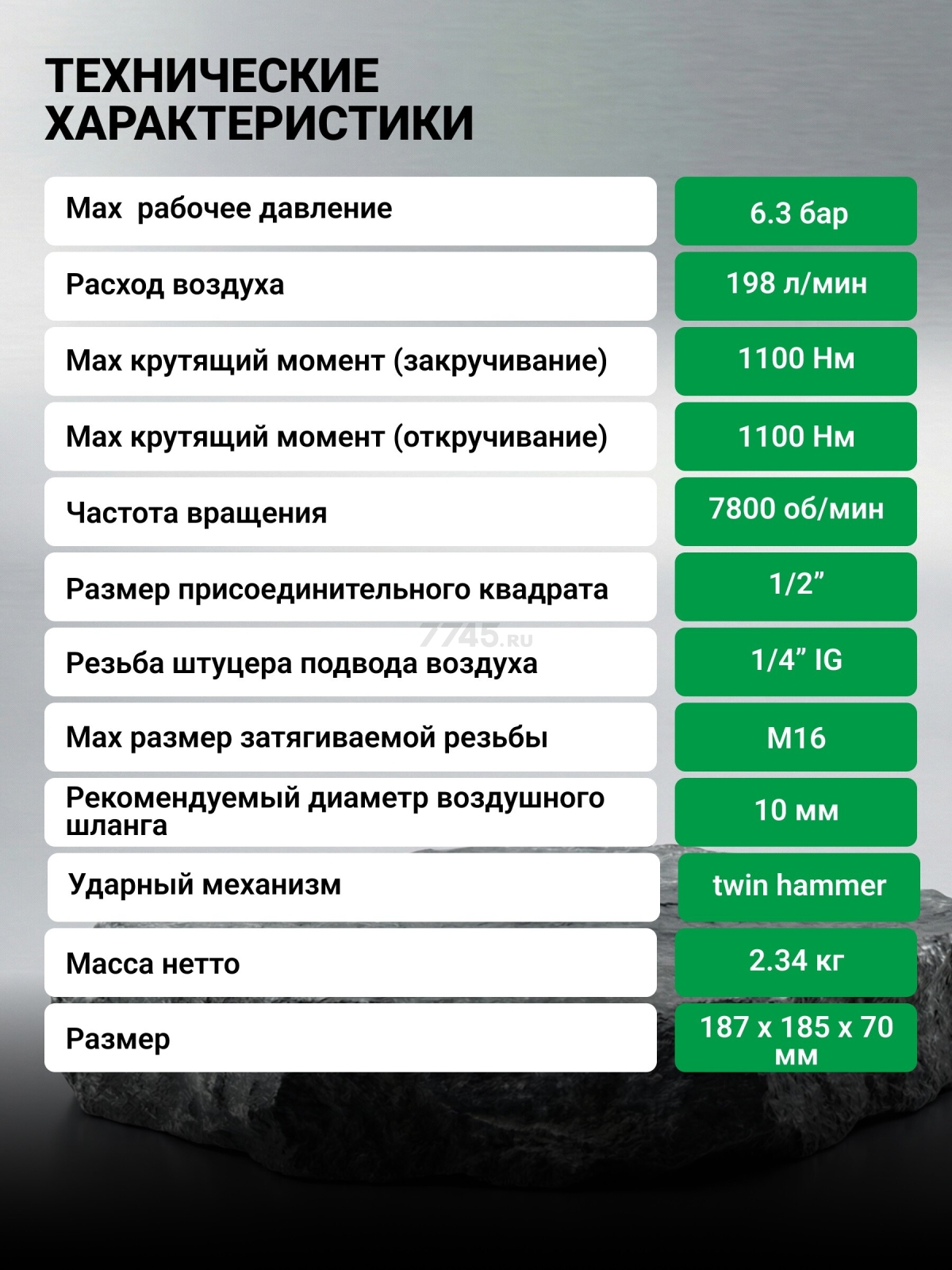 Пневмогайковерт ударный 1/2" ECO AIW-1300S (ЕС3914-5) - Фото 6