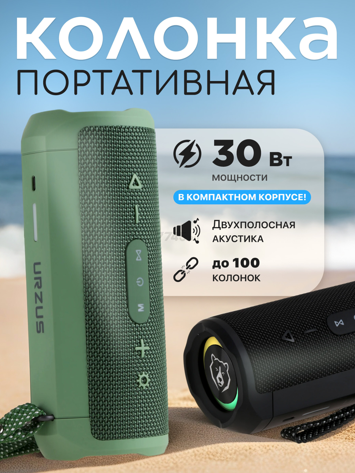 Колонка портативная беспроводная URZUS Riff Green (UR-541111)