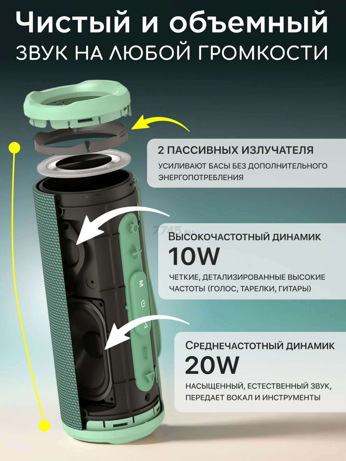 Колонка портативная беспроводная URZUS Riff Green (UR-541111) - Фото 3