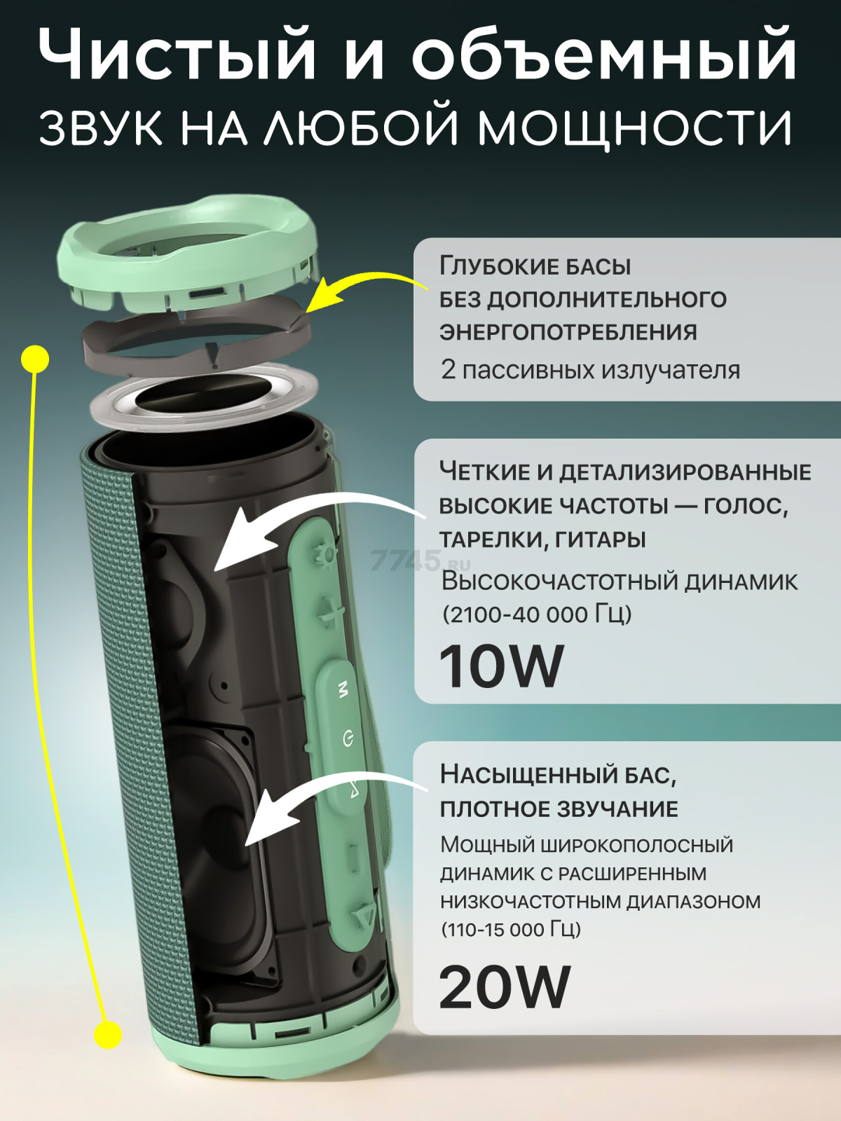 Колонка портативная беспроводная URZUS Riff Green (UR-541111) - Фото 2