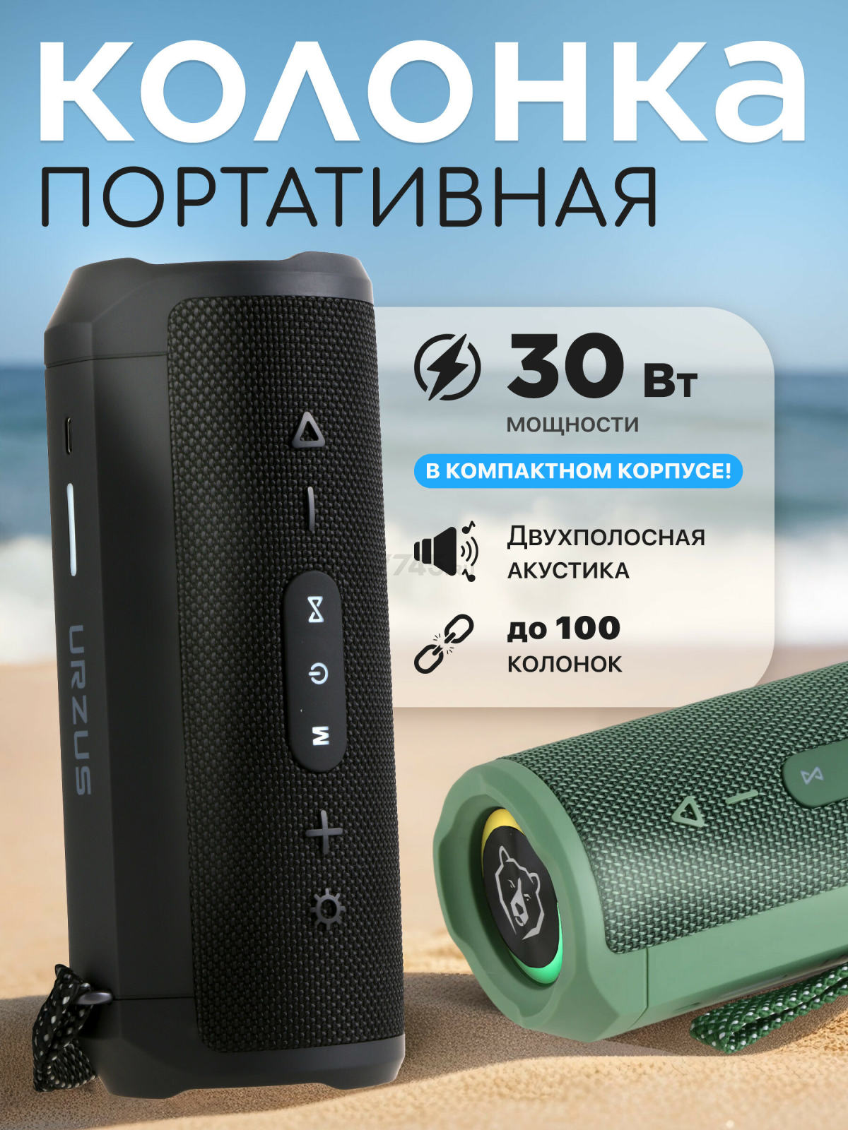 Колонка портативная беспроводная URZUS Riff Black (UR-541112)