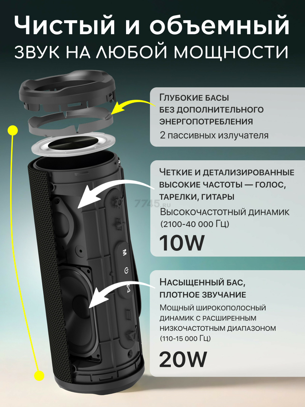 Колонка портативная беспроводная URZUS Riff Black (UR-541112) - Фото 2