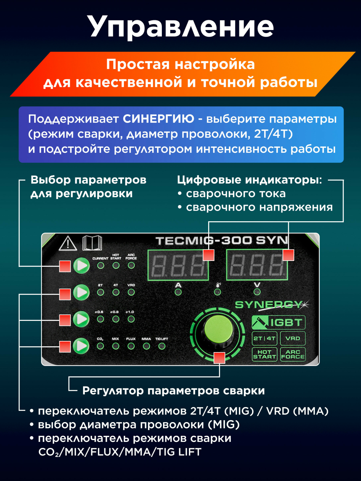 Полуавтомат сварочный DGM TECMIG-300 SYN (DG5822-9) - Фото 5